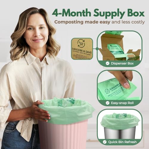 AIRNEX Compostable Kitchen Trash Bags 8 Gal - Cornstrarch Leakproof & Tear Resistant 50 Compost Bags - OK Compost Home & Seedling Certified 0.22 mm Kitchen Garbage Bags - Image 5