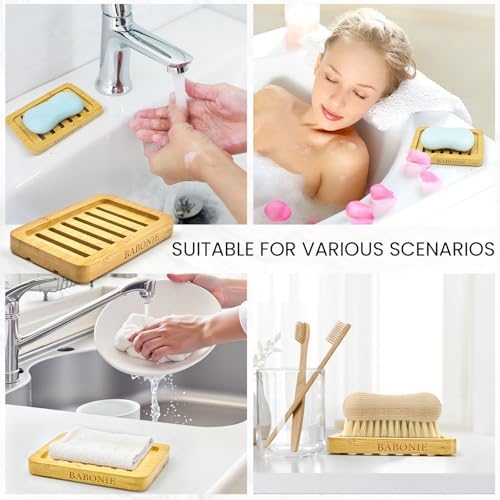 2 Pack FSC Bamboo Soap Dish, Slotted Self-Draining Bar Soap Holder - Image 6