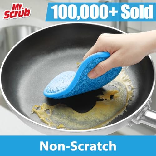 Mr. Scrub Sponges Kitchen Dish Sponge for Washing Dishes Cleaning Kitchen, 5 Pack, Non Scratch, Rough Scrubbers Side for Non-Stick Cookware, Soft Microfiber Scrub Side for Dishes, Multicolor - Image 2