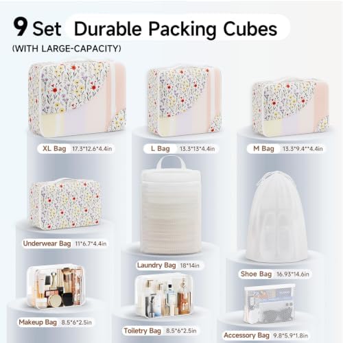 OlarHike 9 Set Packing Cubes for Travel,Gifts for Women Mom,Anti-Tearing Suitcase Organizer,with Over 1000 pcs Mesh Holes,Vacation Essentials & Accessories for Cruise Ship - Image 2