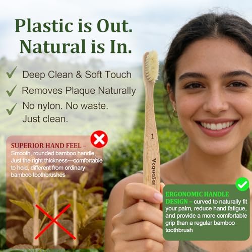 Premium Boar Bristle Bamboo Toothbrush (4 Pack) | 100% Plastic & Nylon Free | Gentle Deep Clean | Compostable Eco Friendly Zero Waste - Image 2