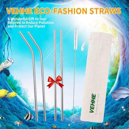 VEHHE Metal Straws, Stainless Steel Reusable Straws Set (2 Straight|2 Bent) - Image 3