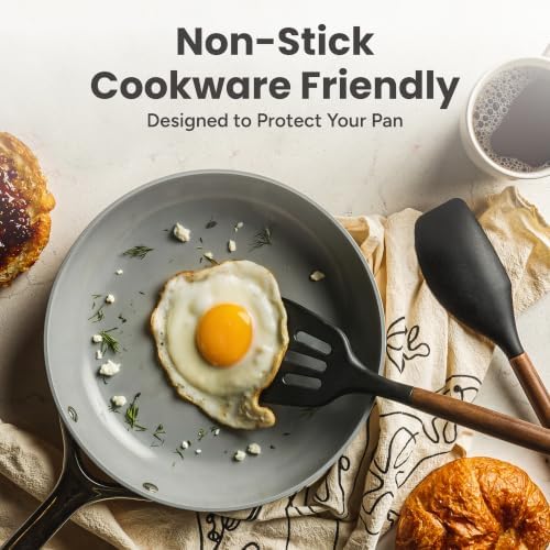 SMIRLY Silicone Kitchen Utensils Set, 22-Piece Acacia Wood Handle, Green - Image 3