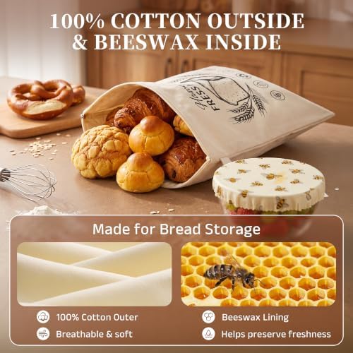 FATROCK Bread Print Beeswax-Lined Bread Bags, 13 x 17 in, 3 Pack - Image 2