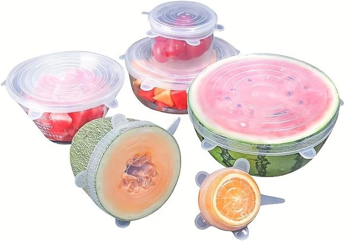 6pcs Reusable Silicone Stretch Lids, Six-piece Set Of Silicone Fresh-keeping Covers, Stretching Bowl Covers,Dust-proof Refrigerator Microwave Oven Sealing for Various Food Containers (blue)