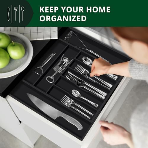 ROYAL CRAFT WOOD Luxury Bamboo Kitchen Drawer Organizer - Silverware Organizer - Utensil Holder and Cutlery Tray with Grooved Drawer Dividers for Flatware and Kitchen Utensils (9 Slot, Black) - Image 4