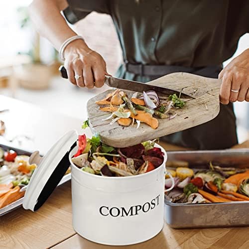 AVLA Compost Bin Kitchen Countertop, 1 Gallon Composter Pail, Food Waste Composting Bucket, Odorless Trash Keeper Container, White Scraps Caddy with Charcoal Filter, Carrying Handle, Lid - Image 5