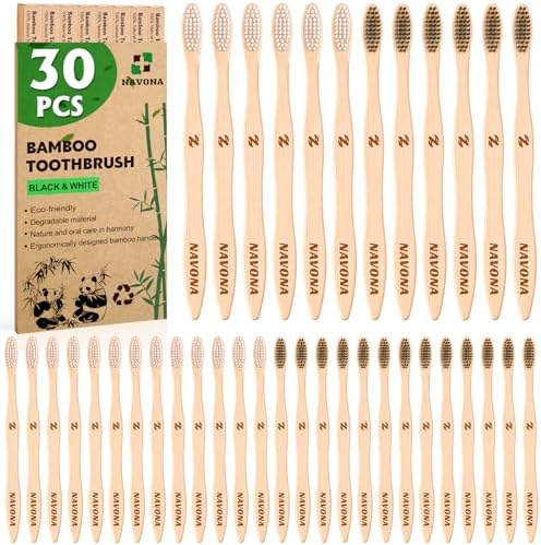 30 PCS Bamboo Toothbrushes, Individually Wrapped Wooden Toothbrushes Bulk by Welcometobuy%EF%BC%81