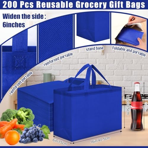 Windyun Reusable Grocery Bags Large Non Woven Shopping Bags with Handles Foldable Portable Tote, 16x6x12 Inch - Image 2
