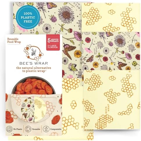 Bee's Wrap Beeswax Food Wraps, 5 Pack Assorted - Meadow Magic & Honeycomb by BeesWrap