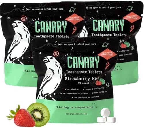 Canary Nano Hydroxyapatite Toothpaste Tablets Strawberry Kiwi - Remineralizing, Fluoride Free, All Natural Tabs with Xylitol - Great for Kids, Plastic Free - 189 Count by Canary