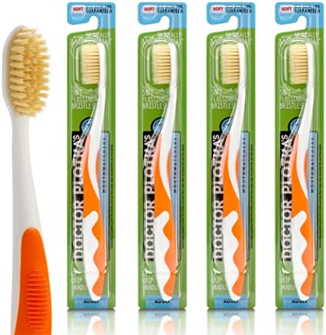 MOUTHWATCHERS Soft Flossing Manual Toothbrush, Adults, 4-Pack, Orange by Mouthwatchers