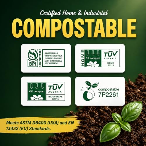 13 Gallon Compostable Trash Bags with Drawstring, 30 Count, 1 Mil, Tall Kitchen Food Scrap Compost Bags, BPI Certified, ASTM D6400, Compostable Garbage Bags, Unscented, 13 Gal - Image 2