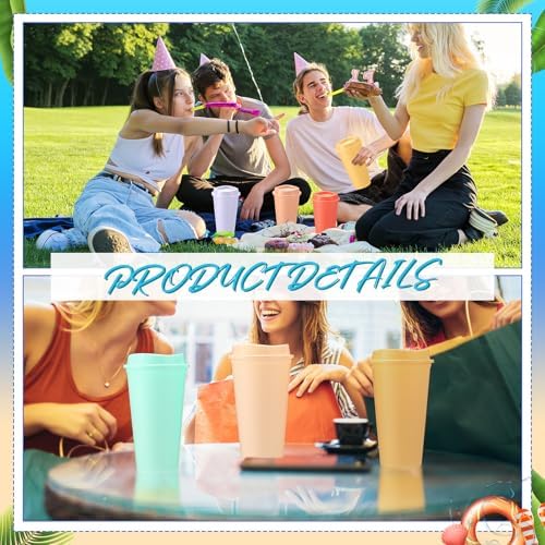 Honeydak 45 Pack 16 oz Reusable Coffee Cups with Lids Water Bottle Iced Coffee Travel Mug Reusable Portable Plastic Tea Tumblers Bulk for Hot and Cold Drinks Birthdays Party(Classic,Macaron Color) - Image 6