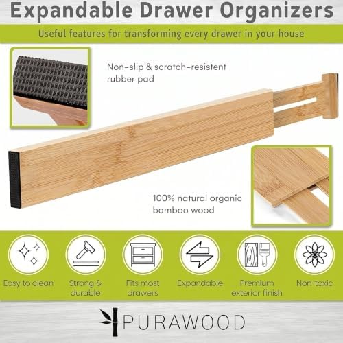 Homemaid Living Bamboo Drawer Organizer Adjustable and Expandable - Ideal Drawer Dividers for Kitchen, Dresser, Bedroom and Bathroom - Expandable Drawer Organizer Set of 4 - Water-Resistant Finish - Image 5
