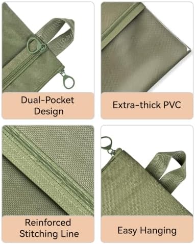 3Pcs Waterproof Double Layer Pocket Travel Toiletry Bag Set, Olive Green - Image 3