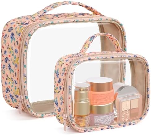 PACKISM Clear Makeup Bag - TSA Approved Toiletry Bag, 2 Pink Ditsy Floral by Packism