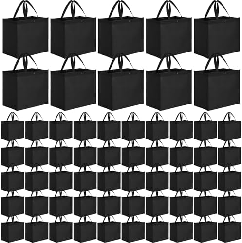 Zhehao 60 Pcs Reusable Grocery Bags Bulk Large Foldable Shopping Tote Bags Non Woven with Handle and Plastic Button(Black) by Zhehao