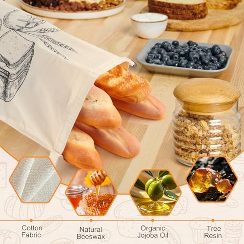 2 PACK Beeswax Sourdough Bread Bags for Homemade Bread, Reusable Cotton Beeswax Bread Bag Portable Waxed Storage All Natural Bees Wax Linen Bag Keep Fresh,13''×17'', 01 - Image 2