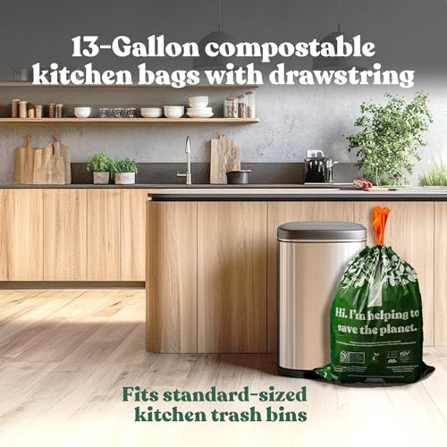 Healthy Earth 13 Gallon Compostable Drawstring Trash Bags, 1.13 Mil Extra Thick Tall Kitchen Liners (49.2 L), Heavy Duty Leak-Proof Food Scrap Bags, BPI & TÜV OK Compost Certified, 60 Count - Image 5