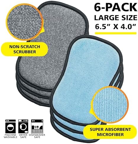 Original Scrub-N-Wipe Pad by Tuff-Scrub, 6-Pack, Microfiber, Multi-Surface, Non-Scratch, Dual-Sided, Scrubber for Dishes, Sinks, Non-Stick Cookware – Machine Washable, Durable Kitchen Sponge (Large) - Image 2