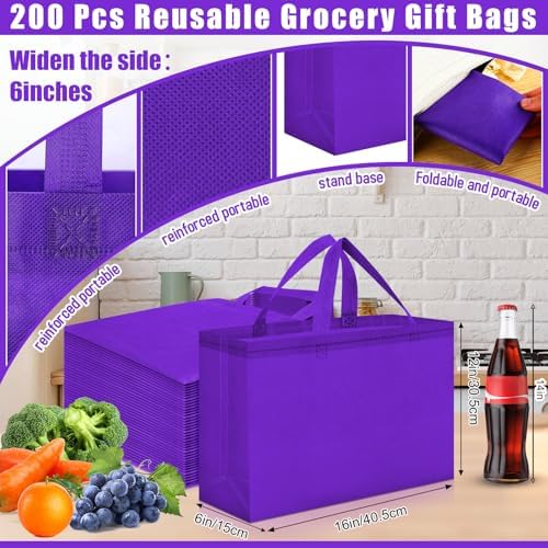 Windyun Reusable Grocery Bags Large Non Woven Shopping Bags with Handles Foldable Portable Tote, 16x6x12 Inch - Image 2