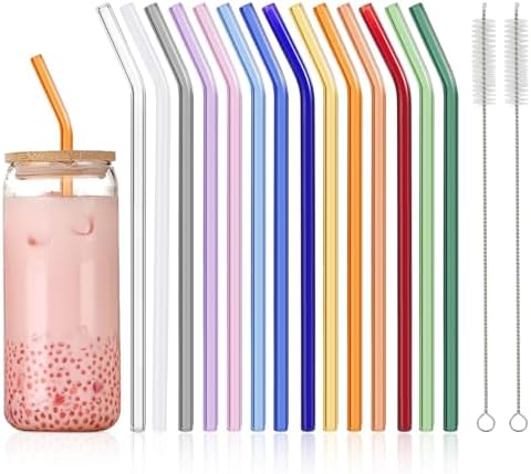 14 Pcs Reusable Bent Colorful Glass Straws,9''x8 mm Shatter Resistant Cute by ColorfulProductColorfulLife