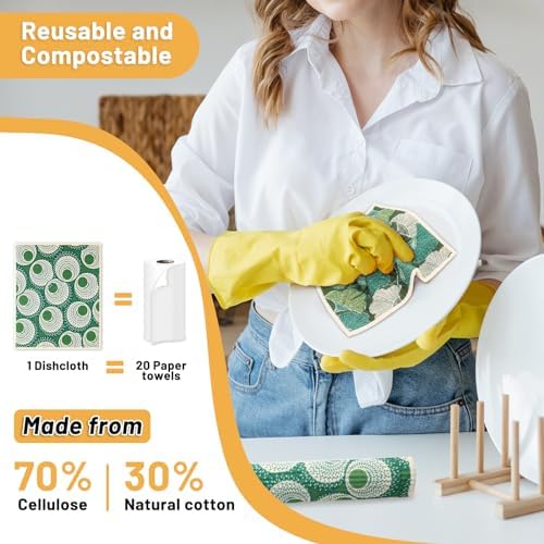 Lucomb 10 Pack Swedish Dishcloths for Kitchen, Reusable Cleaning Cloths Absorbent Non-Scratch Cellulose Sponge Cloths for Dishes Counters - Image 2
