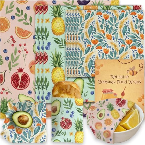 Reusable Beeswax Wrap, Fruit & Floral Wraps, 9 Pack Eco-Friendly Wraps For Food, Organic, Sustainable, Biodegradable, Zero Waste, Plastic-Free Food Storage, 1XL, 3M, 5S by Unknown