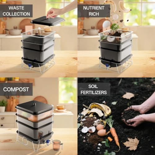 3-Tray 15L Worm Farm,Indoor Worm Compost Bin for Kitchen Food Waste - Image 3