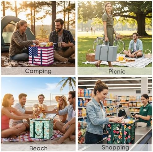 BALEINE 2Pk Insulated Reusable Grocery Bags, Collapsible Cooler Bag for Groceries, Heavy Duty Large Insulated Bag (16''x9''x13'', Spring Stroll) (Pack of 10) - Image 6
