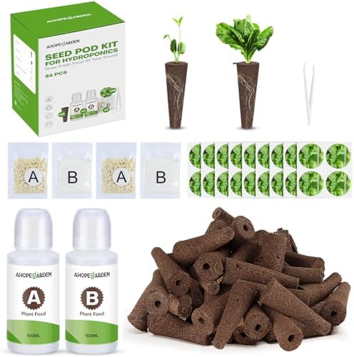 Ahopegarden 86PCS Hydroponic Pods Kit: Grow Anything Herb Kits with 600ml A&B Plant Food, 40 Grow Sponges, 40 Labels, 1 Tweezer - Hydroponics Supplies for Aerogarden&Most Brand Herb Garden by Ahopegarden