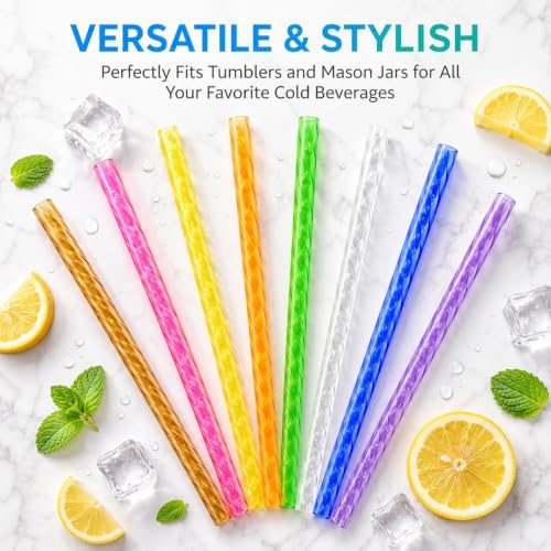 100Pcs Reusable Plastic Straws, 9 Inch Hard Drinking Straws with Cleaning Brush, Colored crystal Straws for Mason Jars, Tumblers, Iced Coffee, Smoothies, Cocktails and Party Cups - Image 3