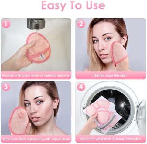 SINLAND Reusable Makeup Remover Pads Pink 6 Pack - Image 3