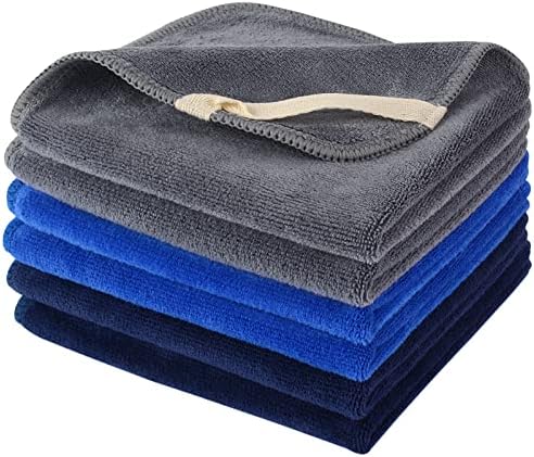 SINLAND Microfiber Facial Cloths Fast Drying Washcloth 12inch x 12inch (6pack, Blue+Navy Blue+Grey) by SINLAND