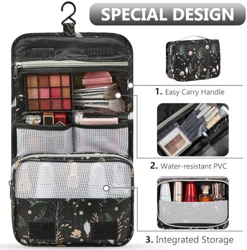 OlarHike Packing Cubes for Travel,Gifts for Women Mom,Anti-Tearing Suitcase Organizer for Luggage with Shoe & Hanging Toiletry Bag,Vacation Essentials & Accessories for Cruise Ship,8 Set,Black Flower - Image 3