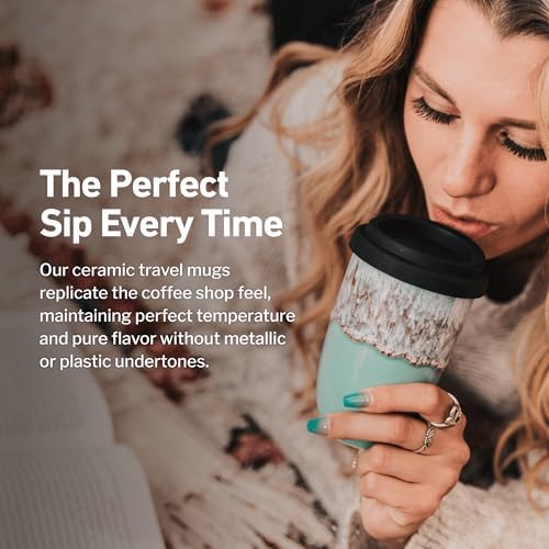 NOVA CERAMICS Travel Mug - Travel Coffee Mug – Reusable Coffee Cup Unique To Go Mug – Microwave & Dishwasher Safe Coffee Tumbler - Gifts For Women Men Him Her – 12oz - Nebula - Image 4