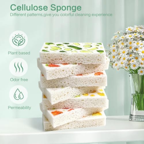Large Cellulose Sponges, Kitchen Sponge for Dish, Thick Heavy Duty Scrub Pads, Non-Scratch Scrubber for Household/Cookware/Bathroom/Office/Boat 5.5" x 3" x 1" (7 Pack), Vegetable - Image 3