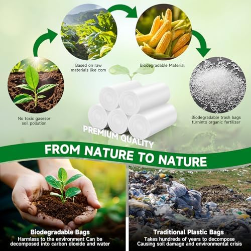 3 Gallon White Trash Bag With-Handles - Small Garbage Bags For Bathroom Can Unscented 100 Count Compostable Biodegradable Mini Tiny Waste Basket Liners For Kitchen Office Car Chenyucheng - Image 2