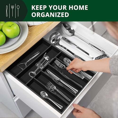 ROYAL CRAFT WOOD Luxury Bamboo Kitchen Drawer Organizer - Silverware Organizer - Utensil Holder and Cutlery Tray with Grooved Drawer Dividers for Flatware and Kitchen Utensils (7 Slot, Black) - Image 3