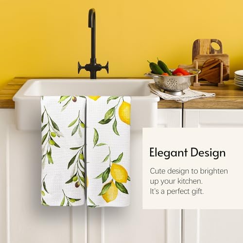 Eulnars Kitchen Towels, Premium Dish Towels for Kitchen Drying, 18" x 30" Microfiber Kitchen Towel Set, Quick Dry Tea Towels, Watercolor Lemon Series, 2-Pack - Image 3