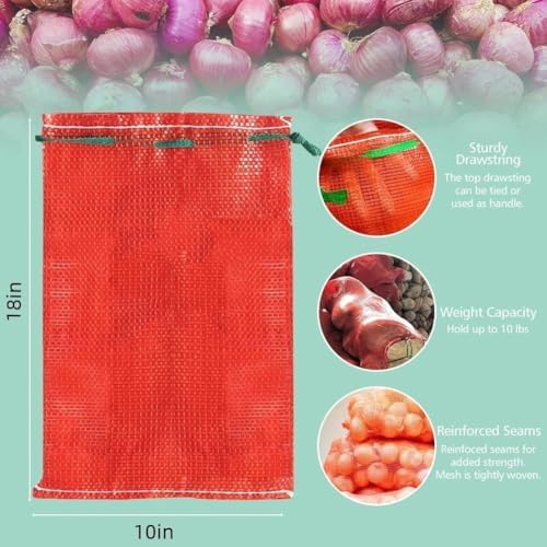 15 Pack 10 lb Mesh Onion Bags, 10"×18" Mesh Produce Bags Hanging Reusable Breathable Vegetable Storage Net Bags with Drawstring for Onions Potatoes Citrus Crawfish - Image 2