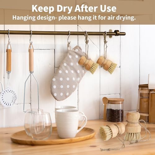 12 Pcs Bamboo Dish Brush, Wooden Bamboo, Sisal Bristles - Image 4