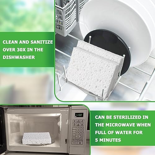 White Plant Based Sponges for Kithcen, 24 Count, Dehydrate, Natural, Organic, Non Abrasive, No odor, Durable Washable Recycled Soft Bio-Based Cellulose Sponge for Washing Dishes and Countertop - Image 4
