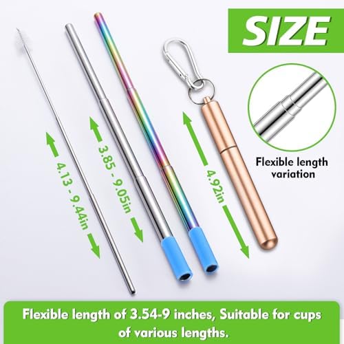 Reusable Straws 5Pack Collapsible Portable Metal Straw Reusable Foldable Stainless Steel Drinking Travel Telescopic Straw with Case, Straws Brush - Image 3