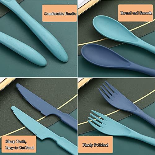 8 Pack Travel Utensils with Case, Reusable Wheat Straw Cutlery Sets for Lunch Box, Camping, Picnic and Office, Dishwasher Safe Spoon Fork Knife Sets, 8 Colors - Image 3