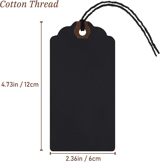 Outus 60 Pcs 4 3/4-in x 2 3/8-in Blank Large Paper Gift Tags with String and Reinforced Eyelet Wire Writable Price Tags Shipping Labels Inventory Labels(Black)