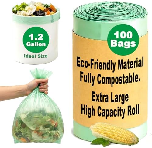 Compost Bags, Compostable Small Trash Bags for Kitchen Compostable Food Scrap Bags For Counter Top Compost Bin Small Kitchen Food Scrap Waste Bags for Compost (1.2G-100count) by Unknown