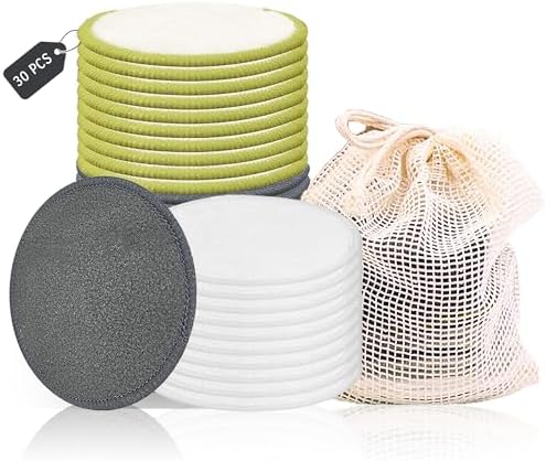 30 Packs Reusable Bamboo Charcoal Makeup Remover Pads for Face by BreodyEco