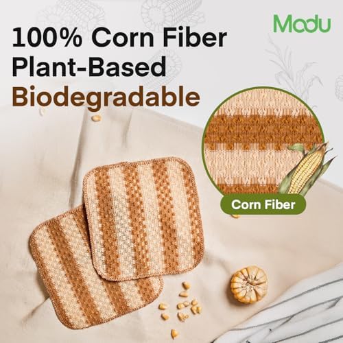Modu 10 Pcs EcoCorn Dish Sponges Scrubbers – 100% Corn Fiber, Biodegradable Dishwashing Scrub Pads for Multipurpose Household Cleaning, Odor-Free, Plastic-Free Kitchen Mesh Net (Heavy Duty 10 Count) - Image 2